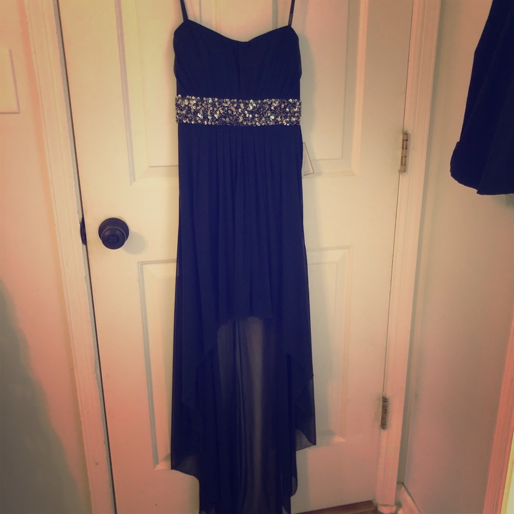 B Darlin Navy high low cocktail prom gown sz 3/4 NWT